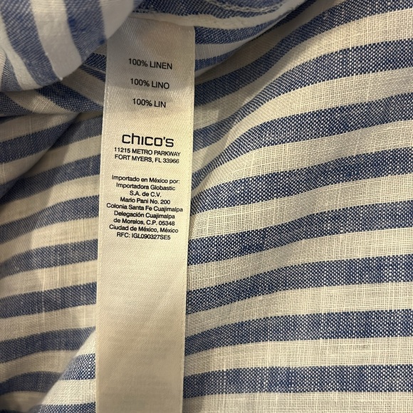 Chico's Women's Blue and White Striped Linen Button Down Non-Iron Shirt - Small - Picture 6 of 10